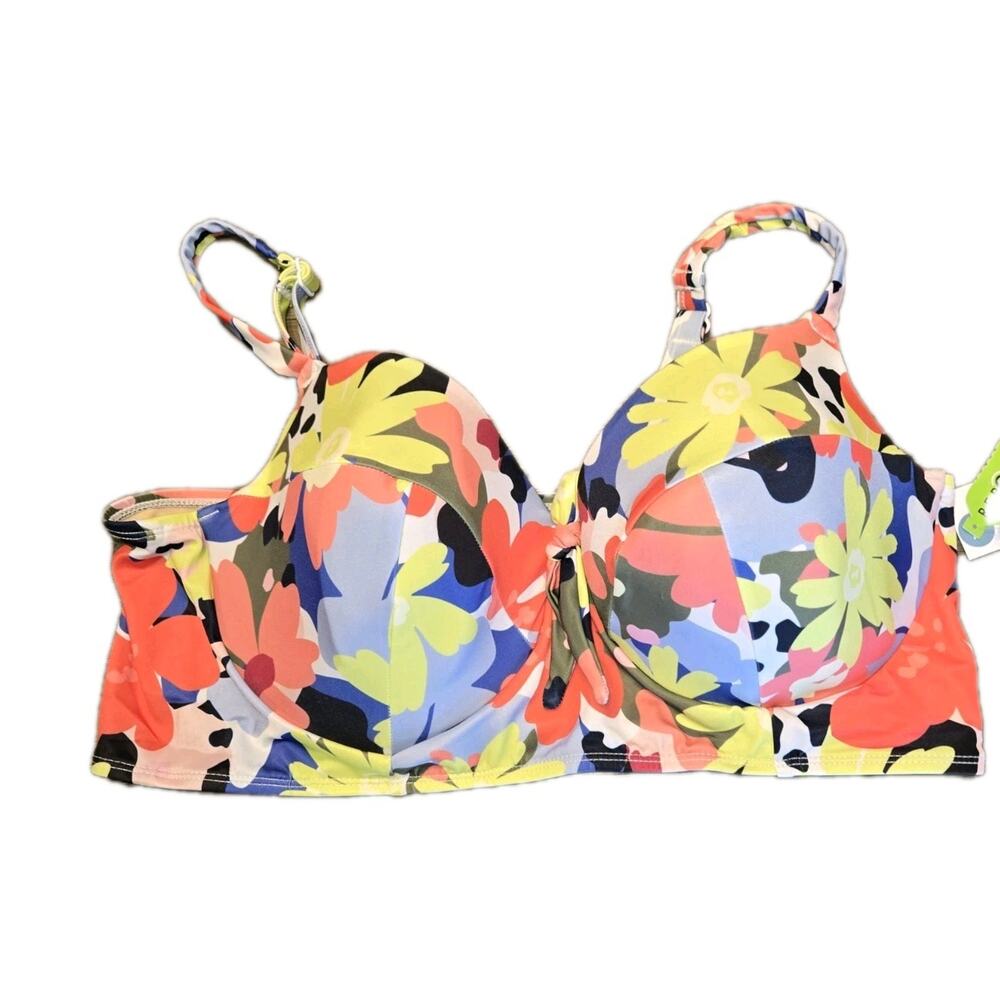 NWT Swim By Cacique Balconette Retro Floral Underwire Bikini Top Size 42DD
